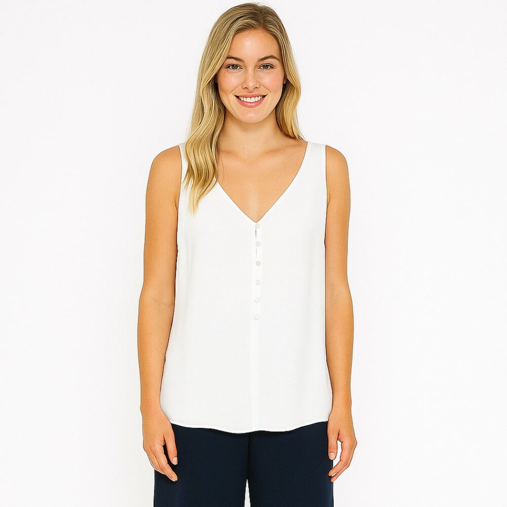 Karen Millen Cream White Chiffon Sleeveless Top with gold accente buttons Size 4